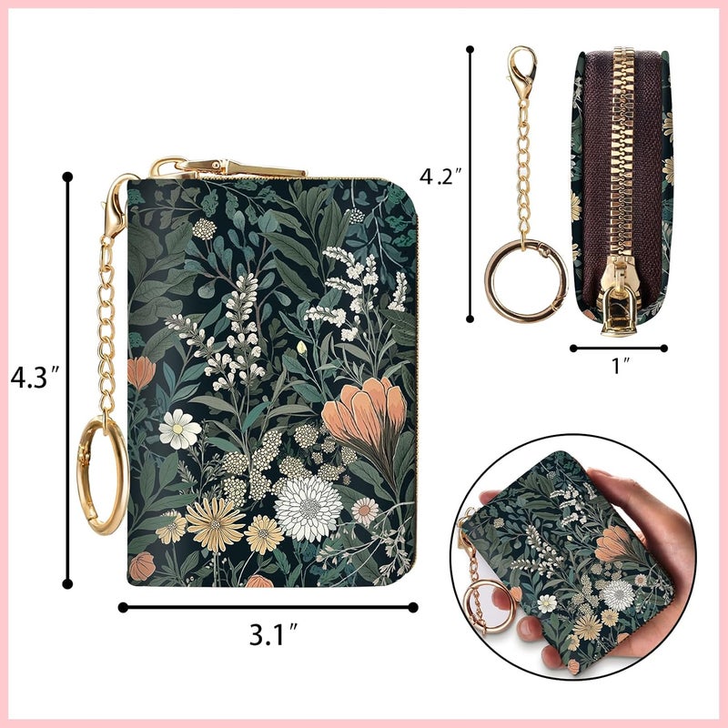 Blusabaca Weeds Flower Floral Plants Wildflowers Credit Card Holder for Women, Small RFID Blocking Wallet with Zipper, Card Keychain Wallet, PU Leather Card Case, Accordion Aesthetic Wallet Gift - Image 4